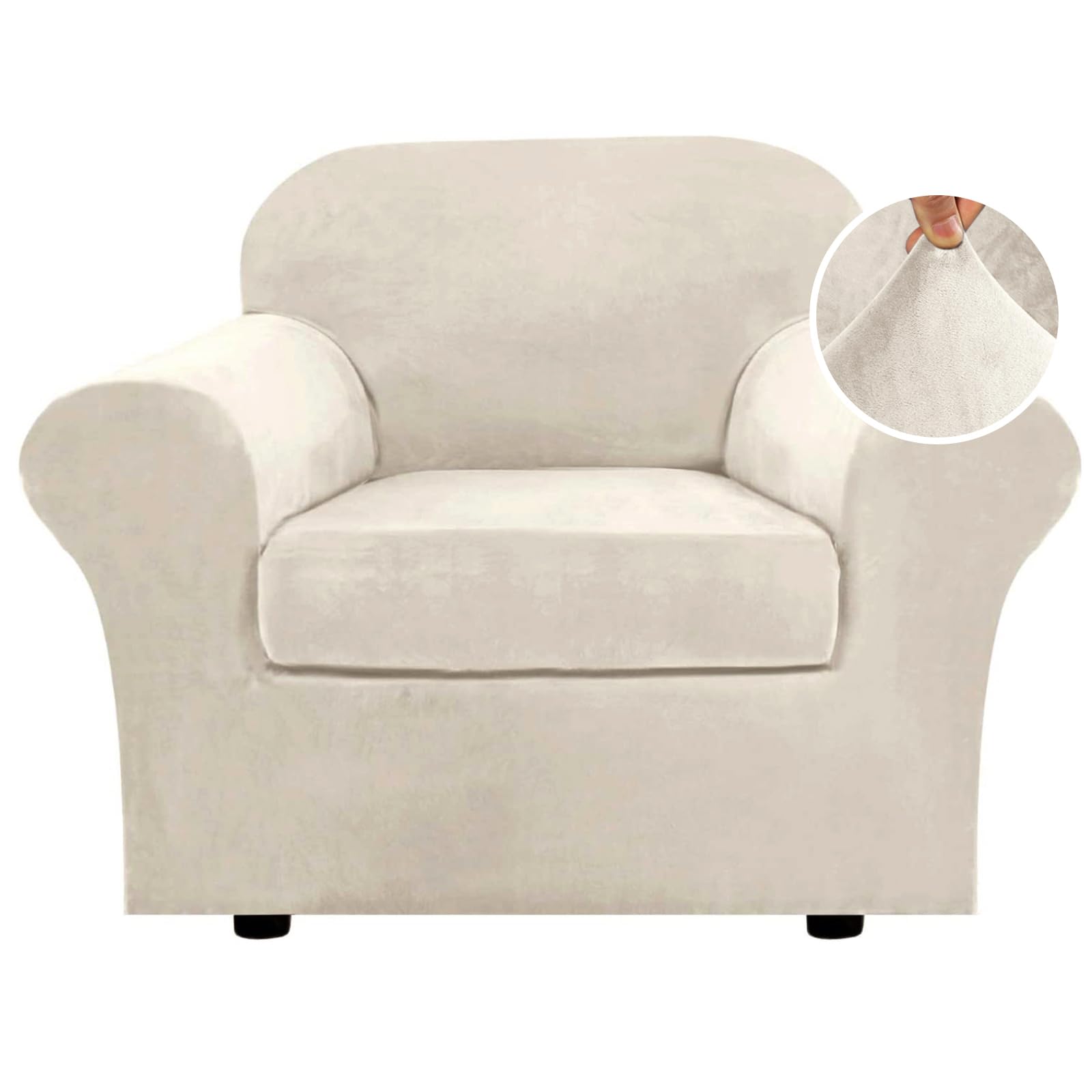 H.VERSAILTEX Rich Velvet 2pc base cover on sofa adds protection and a refreshed look.