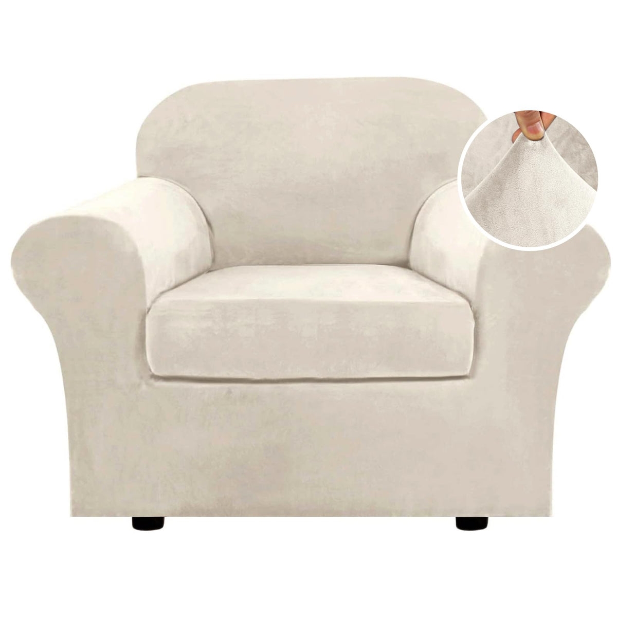 H.VERSAILTEX Rich Velvet 2pc base cover on sofa adds protection and a refreshed look.
