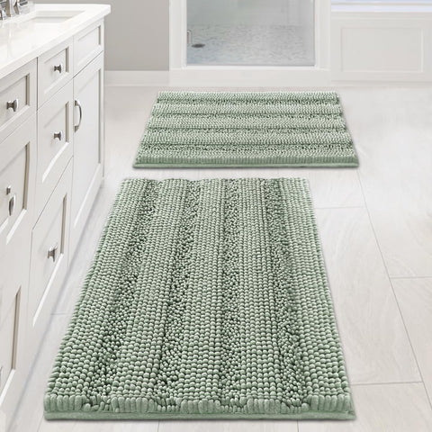 H.VERSAILTEX Sage bath rug set offers ultra-thick chenille stripes for plush comfort.