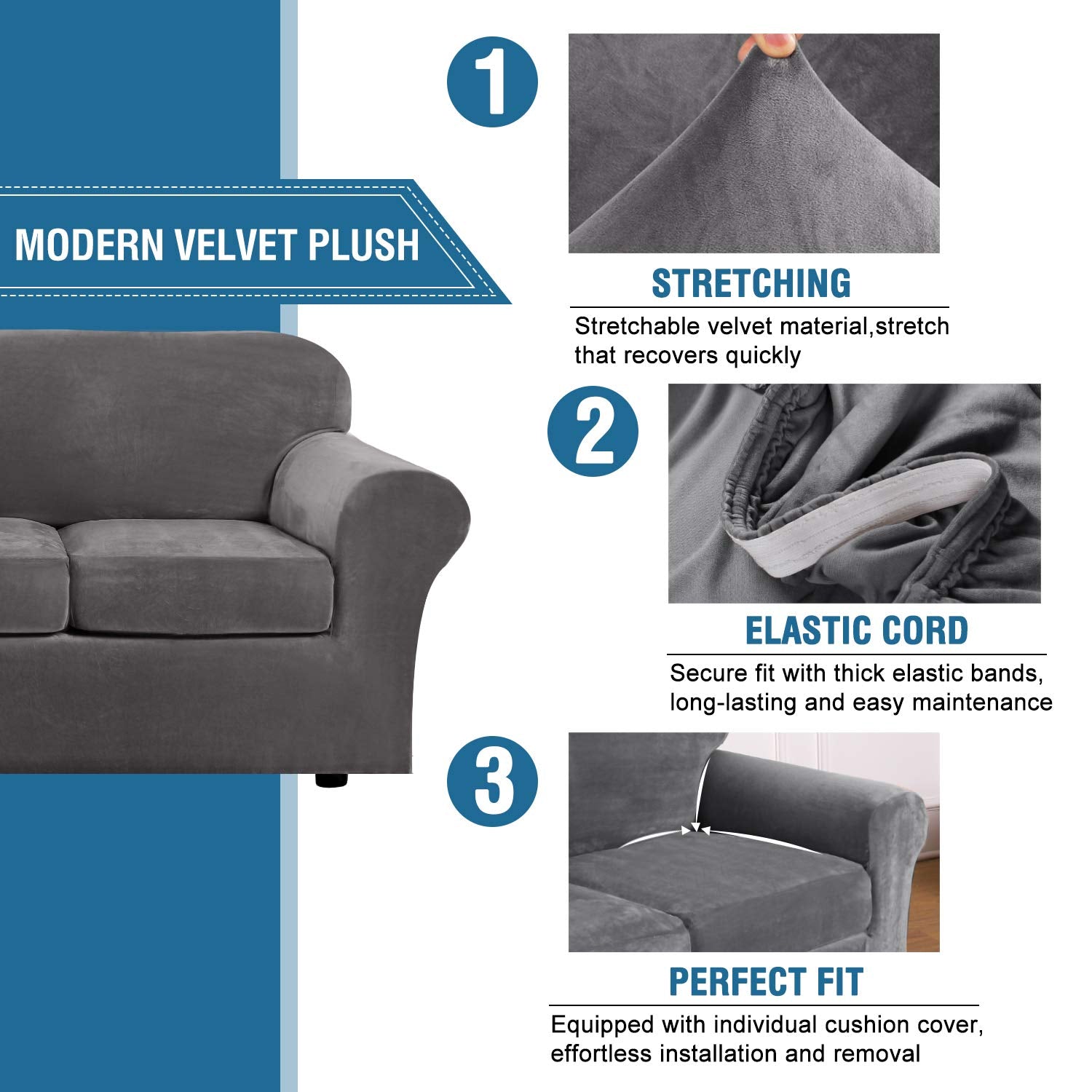 H.VERSAILTEX slipcover with elastic bottom secures a snug fit on chairs