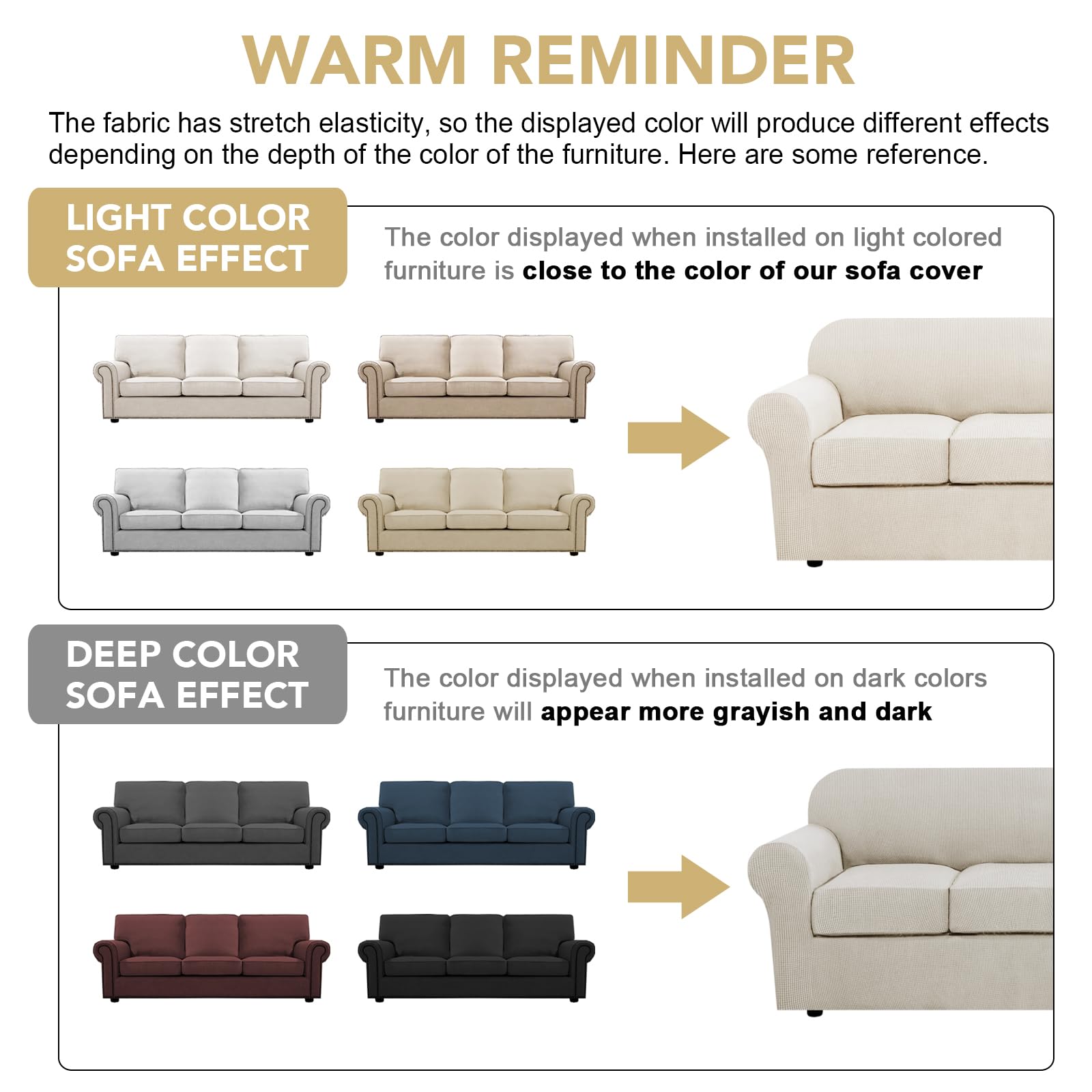 Sofa 72 to 88 inches wide wearing the H.VERSAILTEX slipcover for a snug look