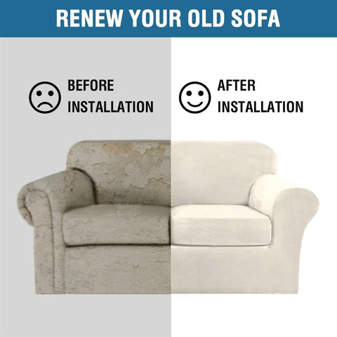Velvet slipcover revitalizes a large sofa with a fresh appearance