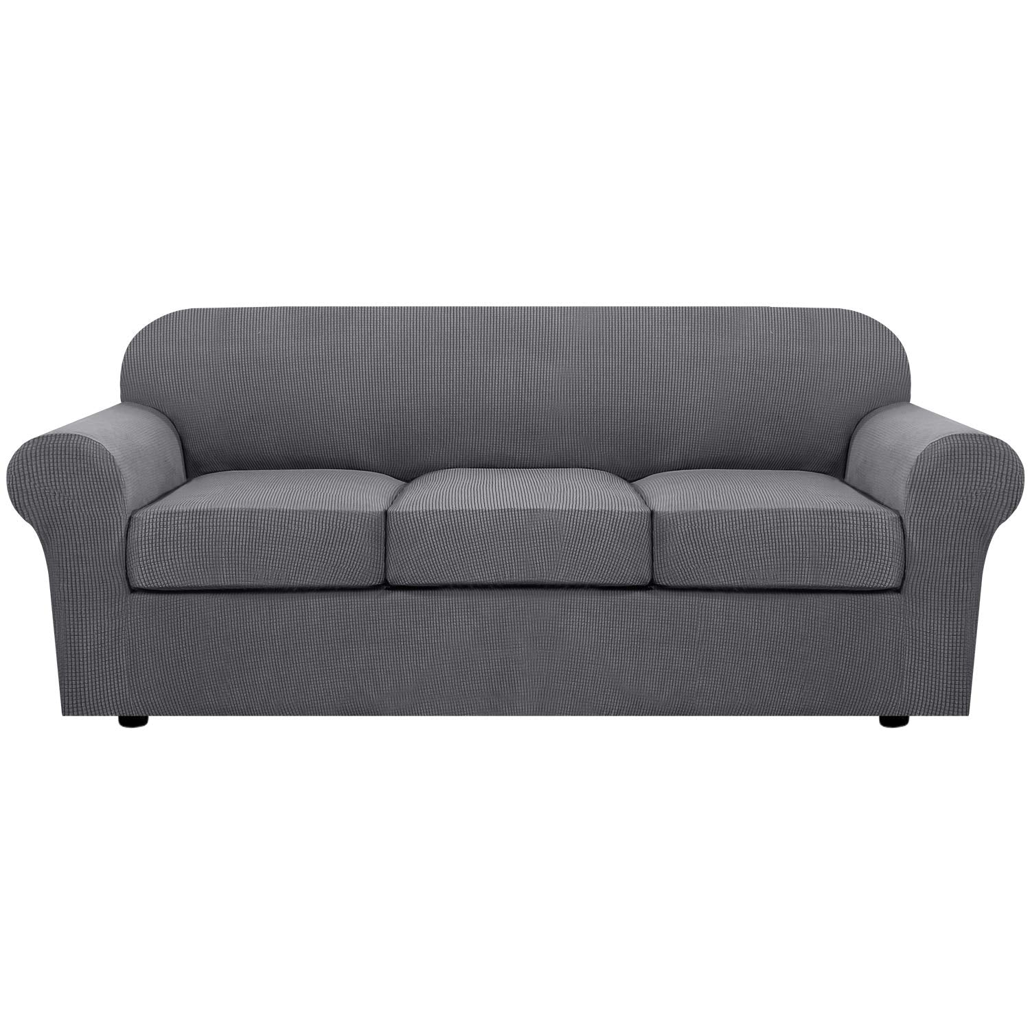 H.VERSAILTEX stretch sofa base cover in grey delivering a tailored living room look