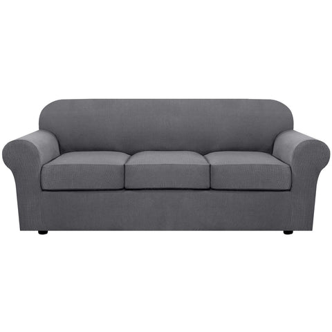 H.VERSAILTEX stretch sofa base cover in grey delivering a tailored living room look