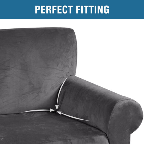 H.VERSAILTEX grey velvet slipcover refreshing a tired sofa