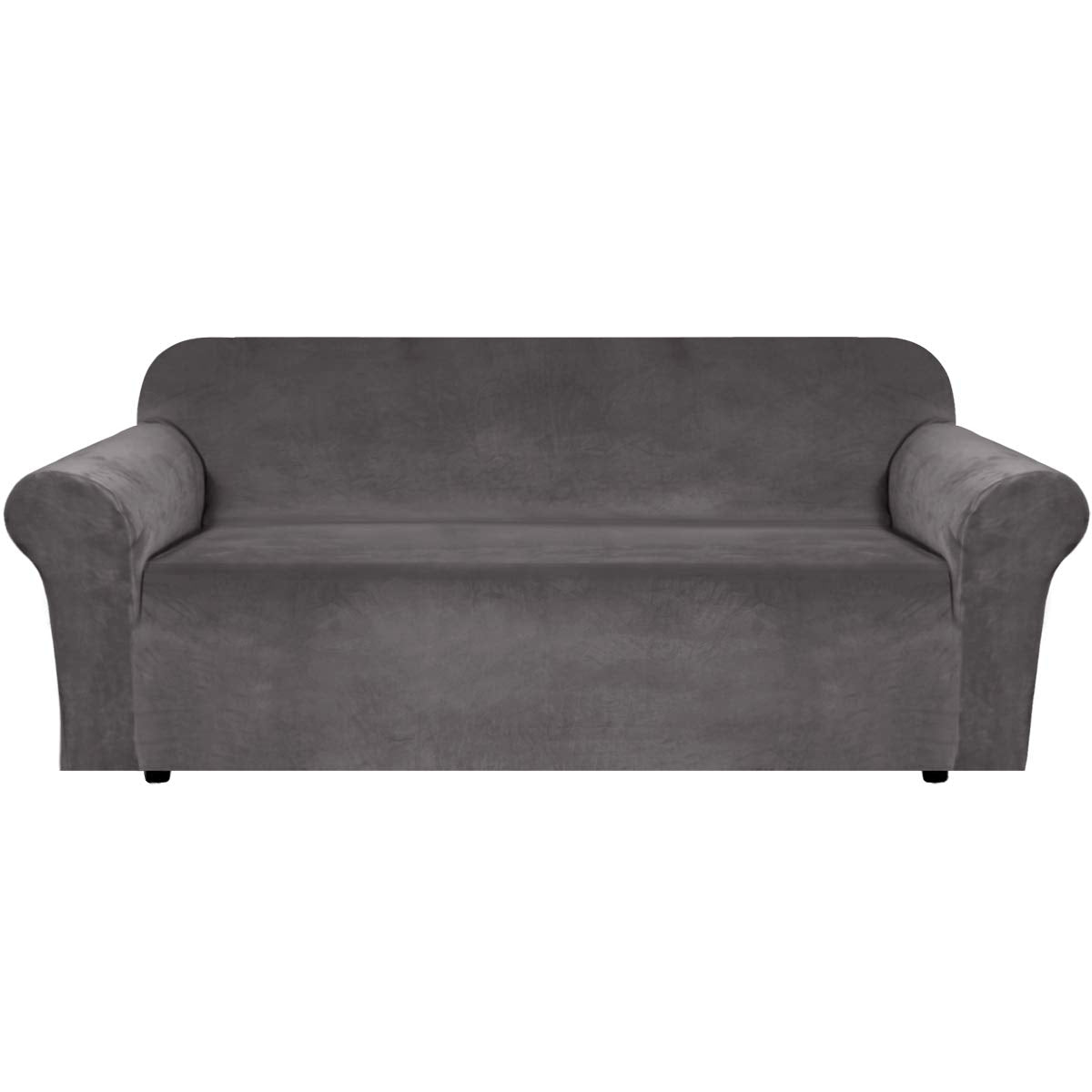 H.VERSAILTEX stretch velvet sofa cover on a gray 72-90 inch sofa for a fresh look