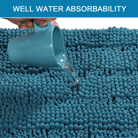 H.VERSAILTEX turquoise bath mat absorbs moisture, keeping floors dry and warm.