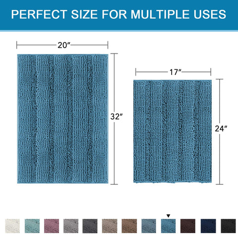H.VERSAILTEX turquoise-striped rug enhances decor with bold, vibrant bathroom styling.