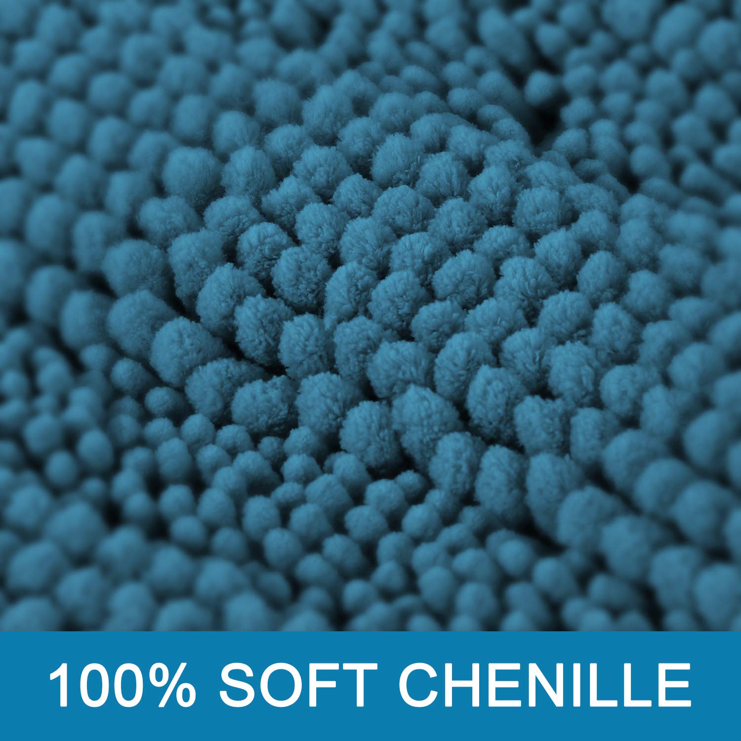 H.VERSAILTEX turquoise chenille rug showcases plush texture and quick water absorption.