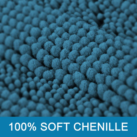 H.VERSAILTEX turquoise chenille rug showcases plush texture and quick water absorption.