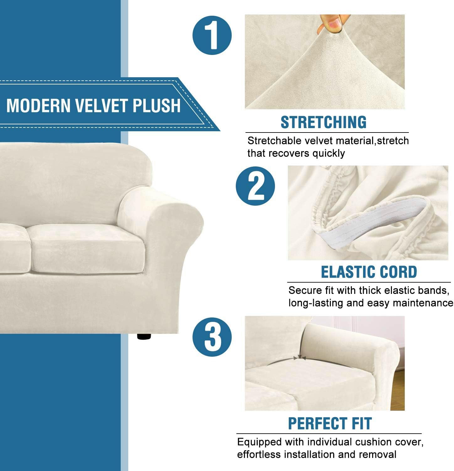 Sofa cover designed for 90-inch wide sofas with secure fit