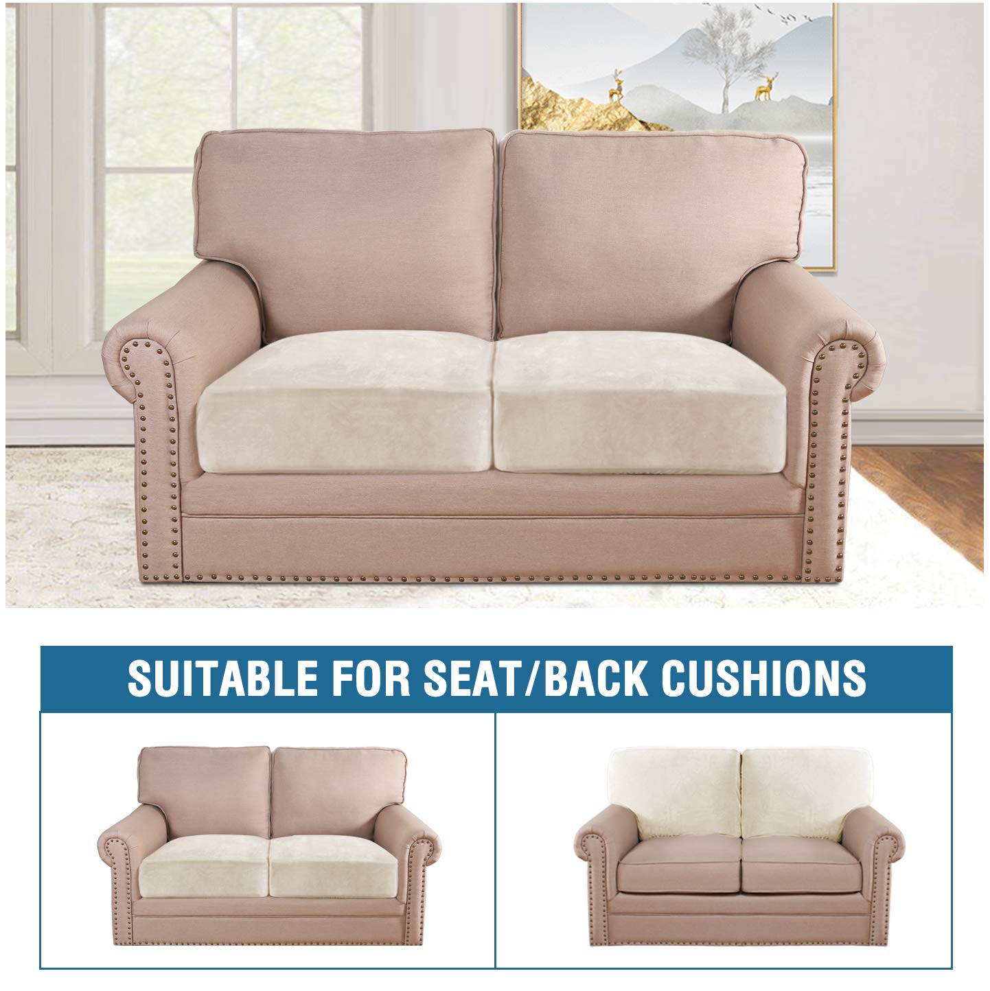 H.VERSAILTEX cushion cover stretches to fit square and L-shaped cushions.