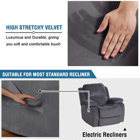 H.VERSAILTEX velvet recliner cover grey elastic bottom with foam sticks helps grip chair.