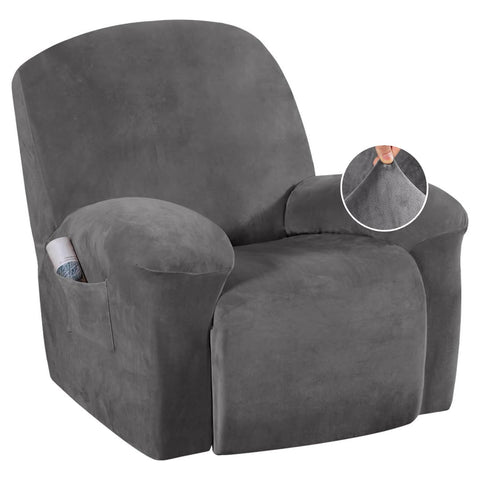 H.VERSAILTEX velvet recliner cover grey front view protects upholstery with plush, durable fabric.