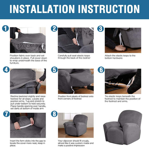 H.VERSAILTEX velvet recliner cover grey living room setup shows transformed furniture look.