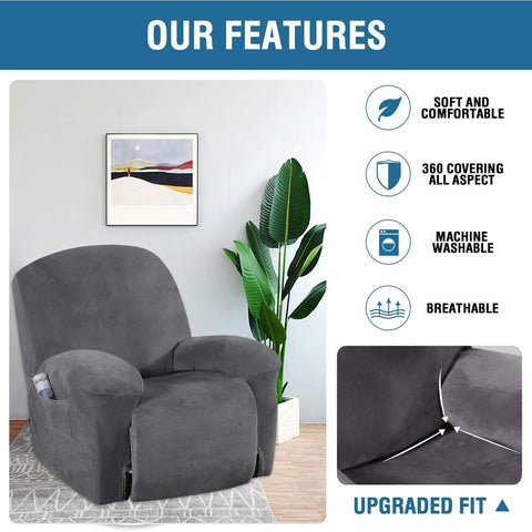H.VERSAILTEX velvet recliner cover grey non-slip detail prevents sliding during use.