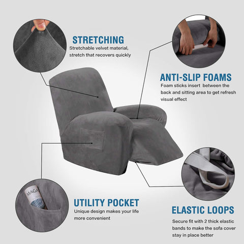 H.VERSAILTEX velvet recliner cover grey close-up shows rich texture and soft touch.