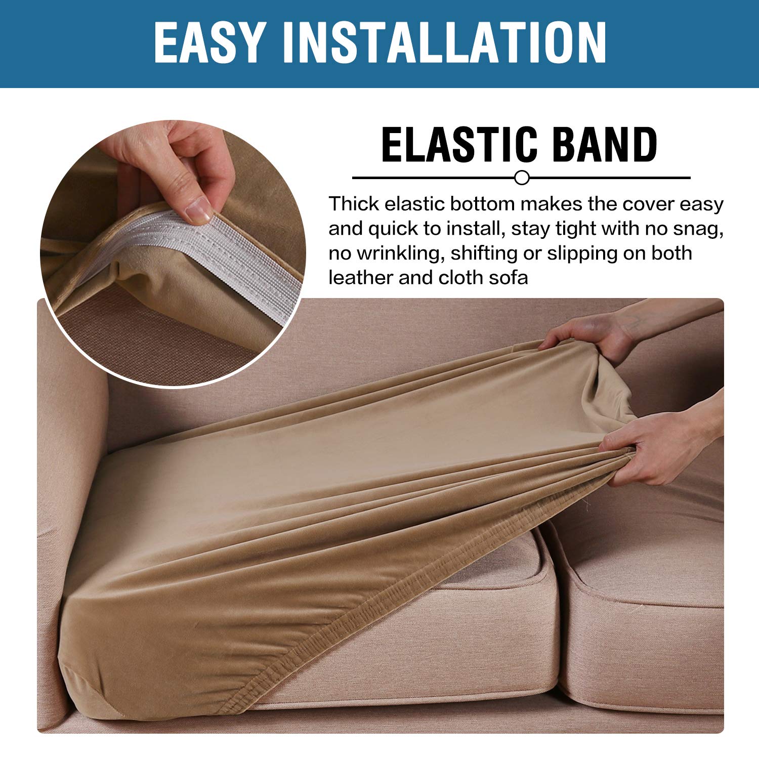 H.VERSAILTEX cushion cover with elastic bottom, secure placement.