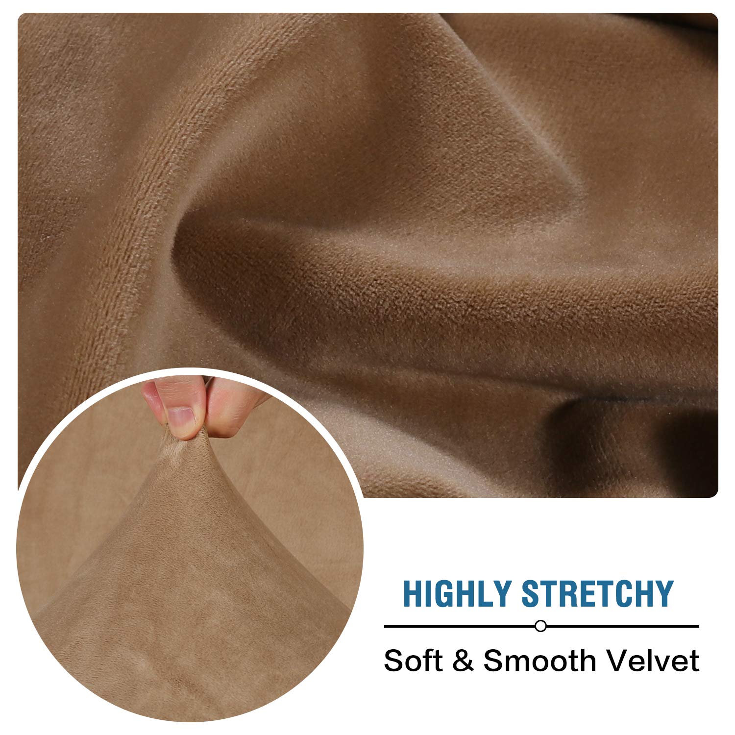 H.VERSAILTEX stretch-fit cushion cover on sofa, easy to install.