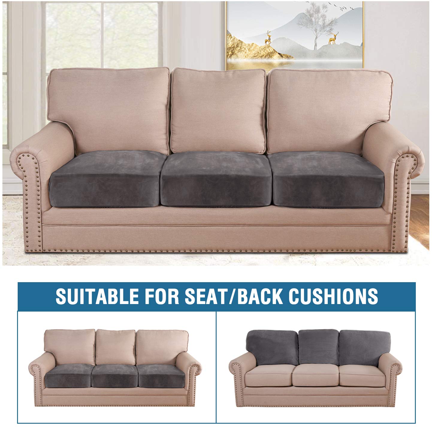H.VERSAILTEX cushion cover with non-slip bottom elastic band keeping cushions in place.