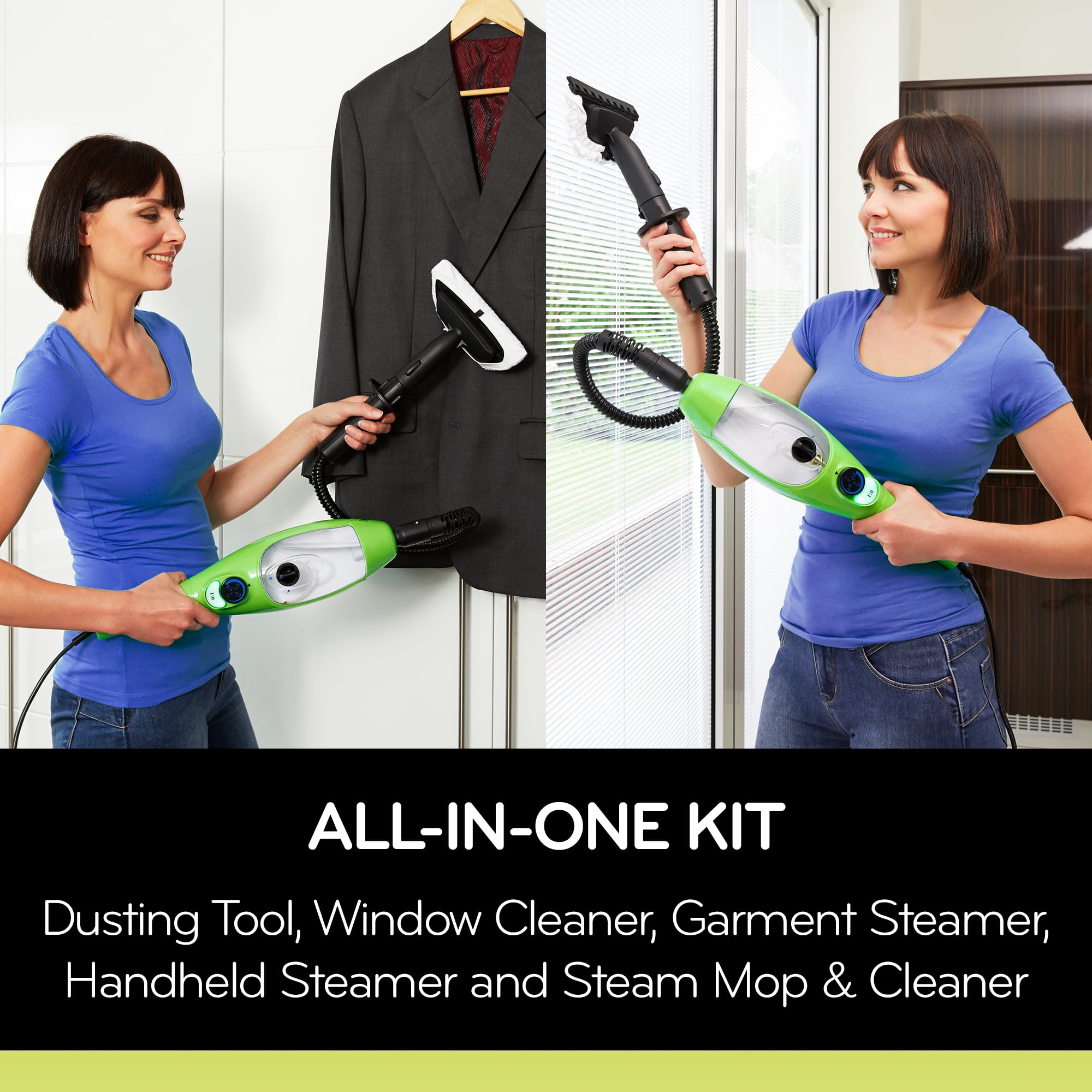H2O X5 duster attachment lifting dust from surfaces with steam.