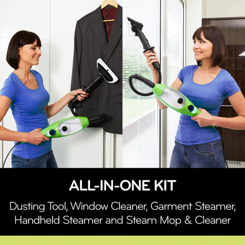 H2O X5 duster attachment lifting dust from surfaces with steam.