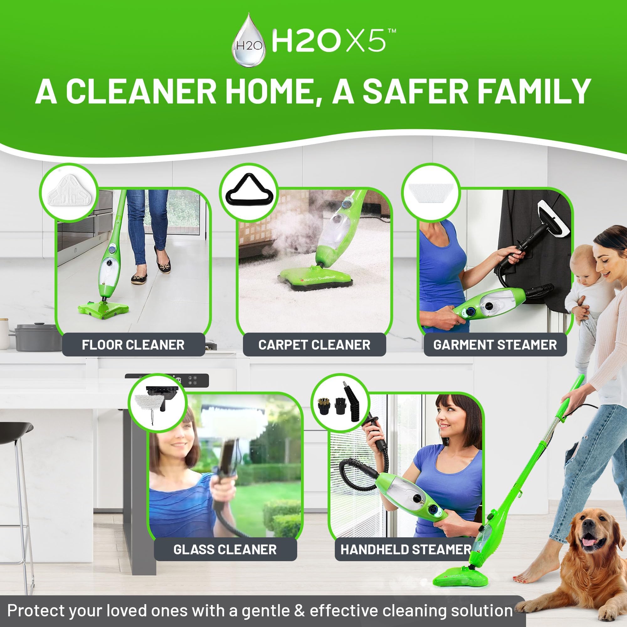 H2O X5 garment attachment smoothing fabrics with steam.