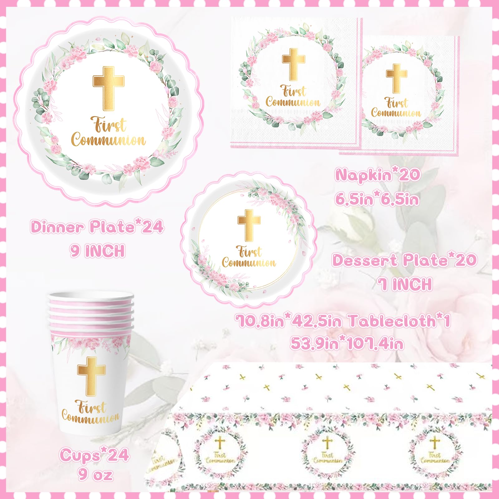 HABDJILTY dessert plates 7-inch pink showcasing elegant cross and florals.