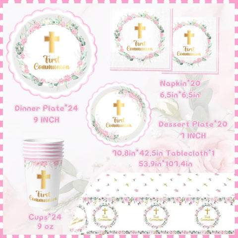 HABDJILTY dessert plates 7-inch pink showcasing elegant cross and florals.