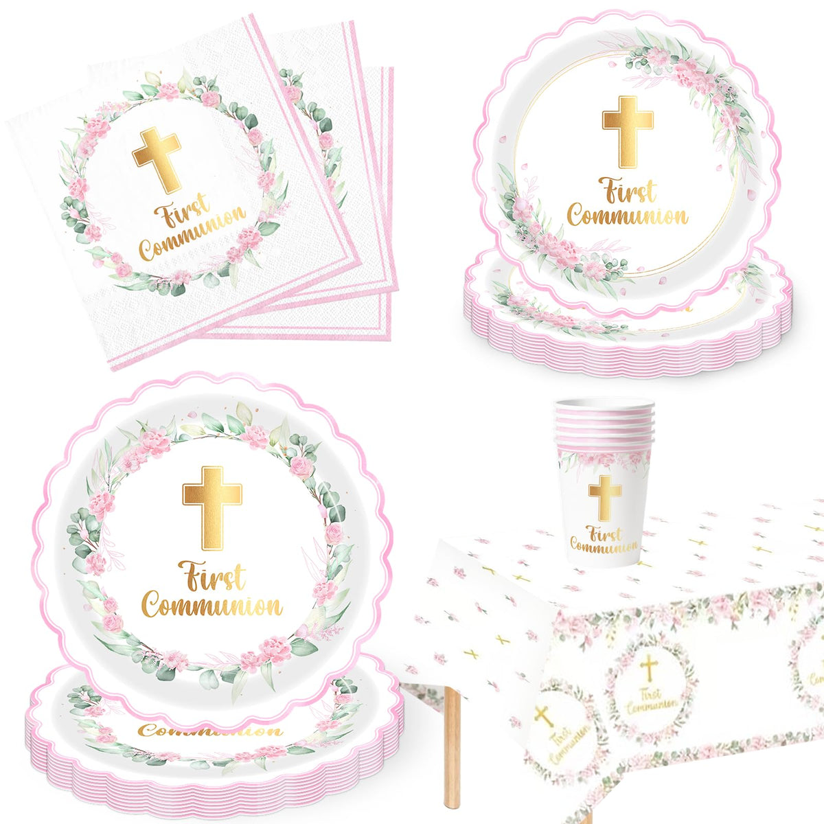 HABDJILTY first communion plates 9-inch pink, sturdy and ideal for stress-free dining.