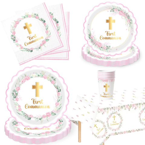 HABDJILTY first communion plates 9-inch pink, sturdy and ideal for stress-free dining.