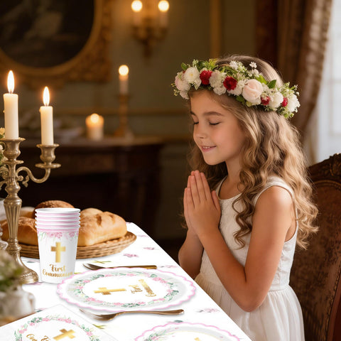 HABDJILTY pink tablecloth creates a cohesive sacred tablescape.