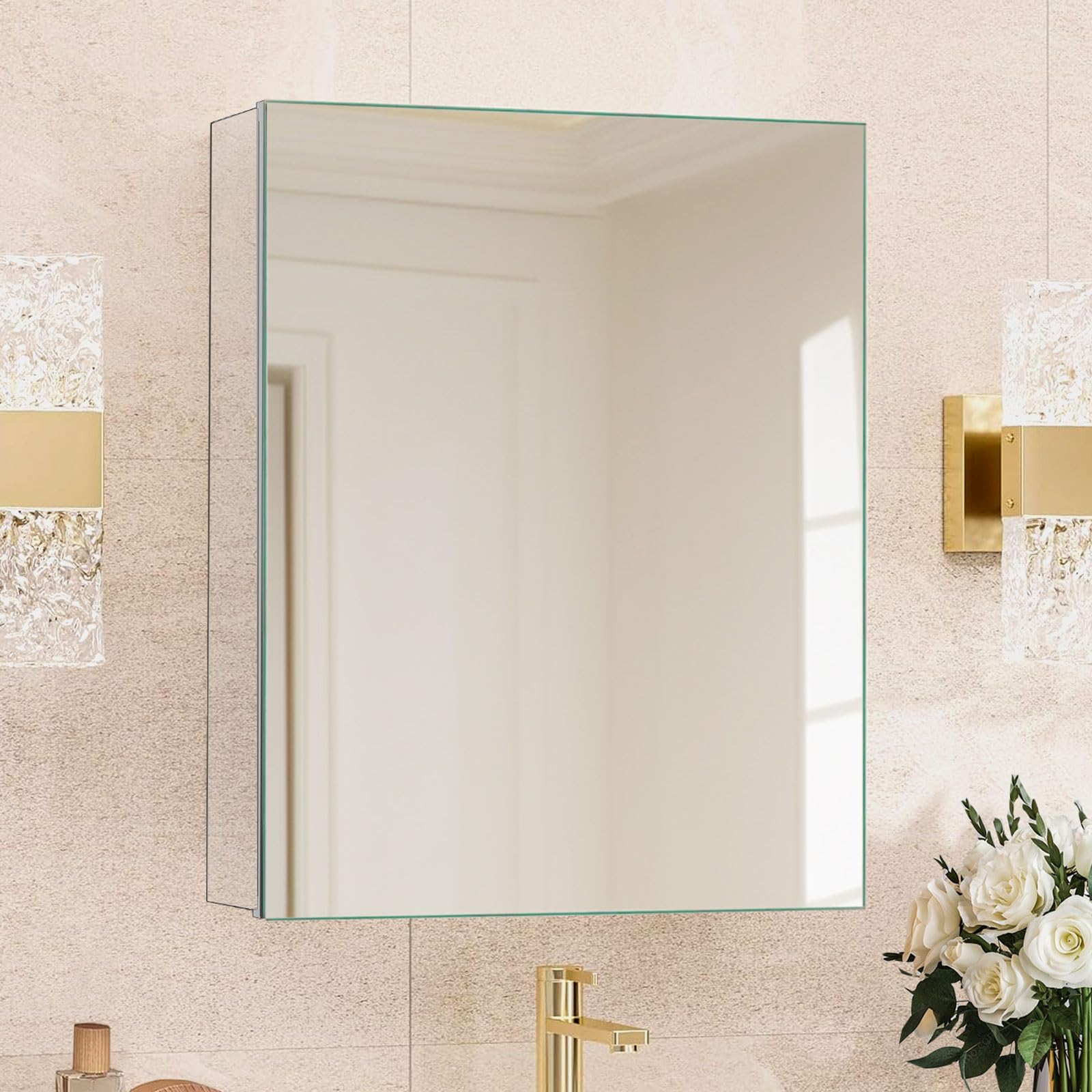 HABIUBIU medicine cabinet mirror with adjustable shelves for organized bathroom storage.