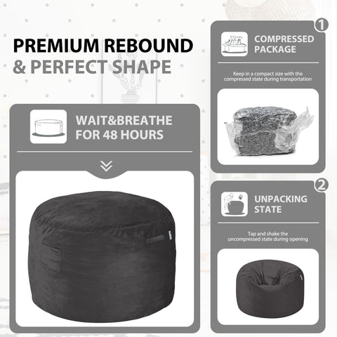 HABUTWAY 3ft grey bean bag chair ready for dorm or bedroom lounging
