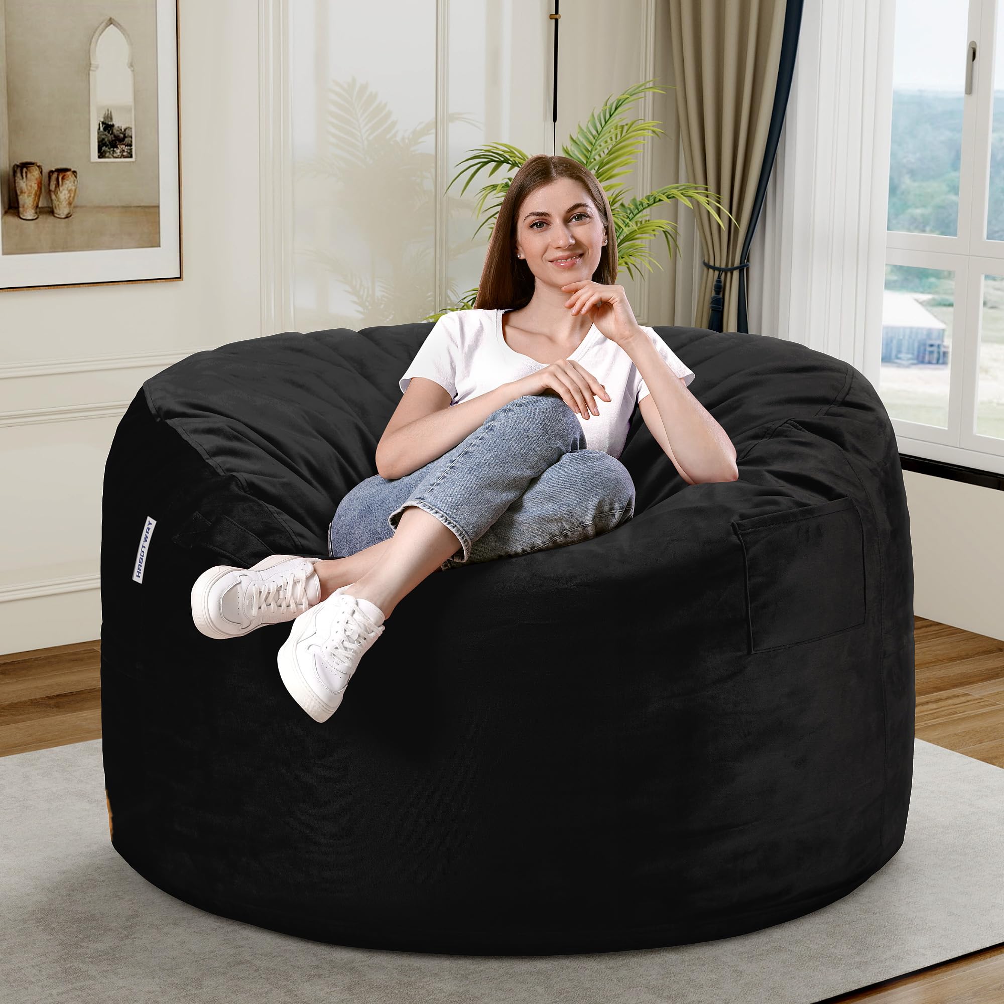 HABUTWAY bean bag chair measures 36x24 inches for generous adult seating