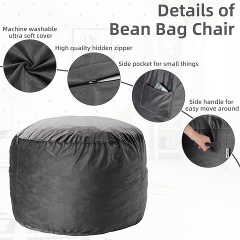 HABUTWAY bean bag features a built-in handle and side pocket for easy mobility