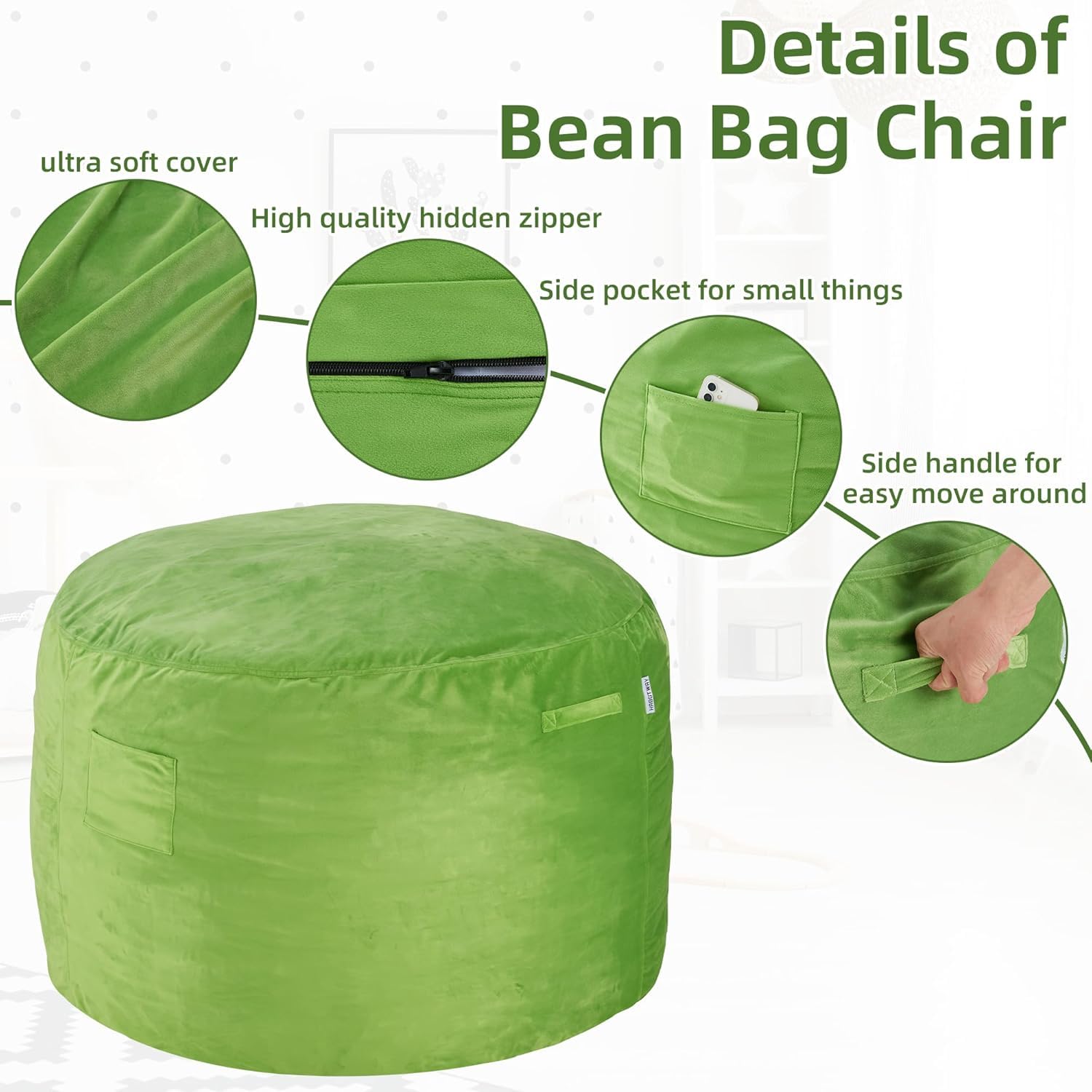 HABUTWAY bean bag chair sturdy-handle improves portability.