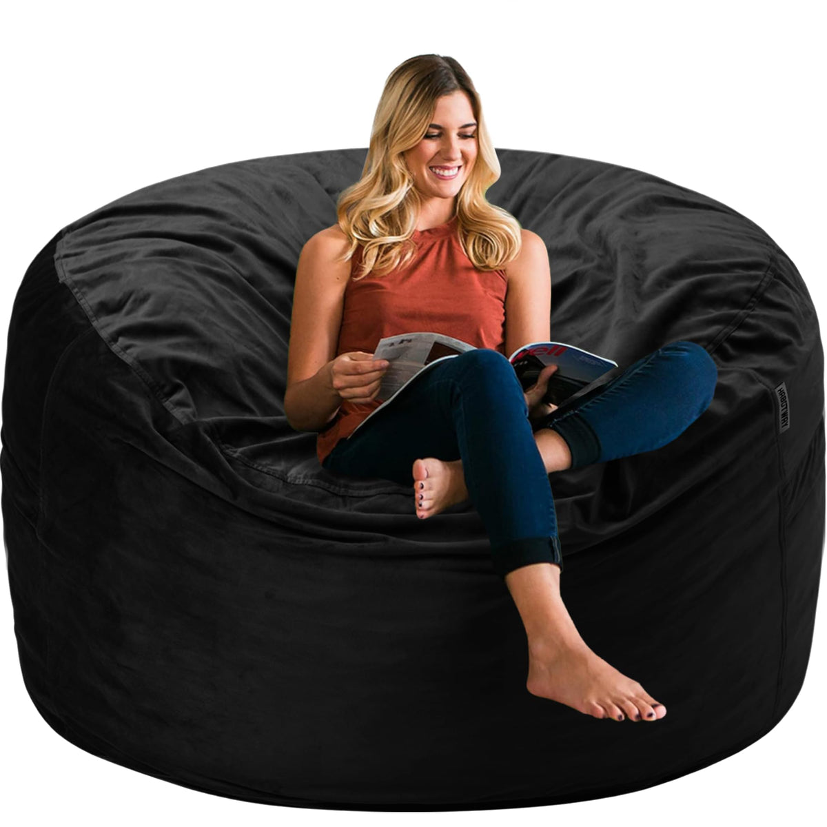 HABUTWAY bean bag chair velvet cover close-up shows silky texture and luxe feel