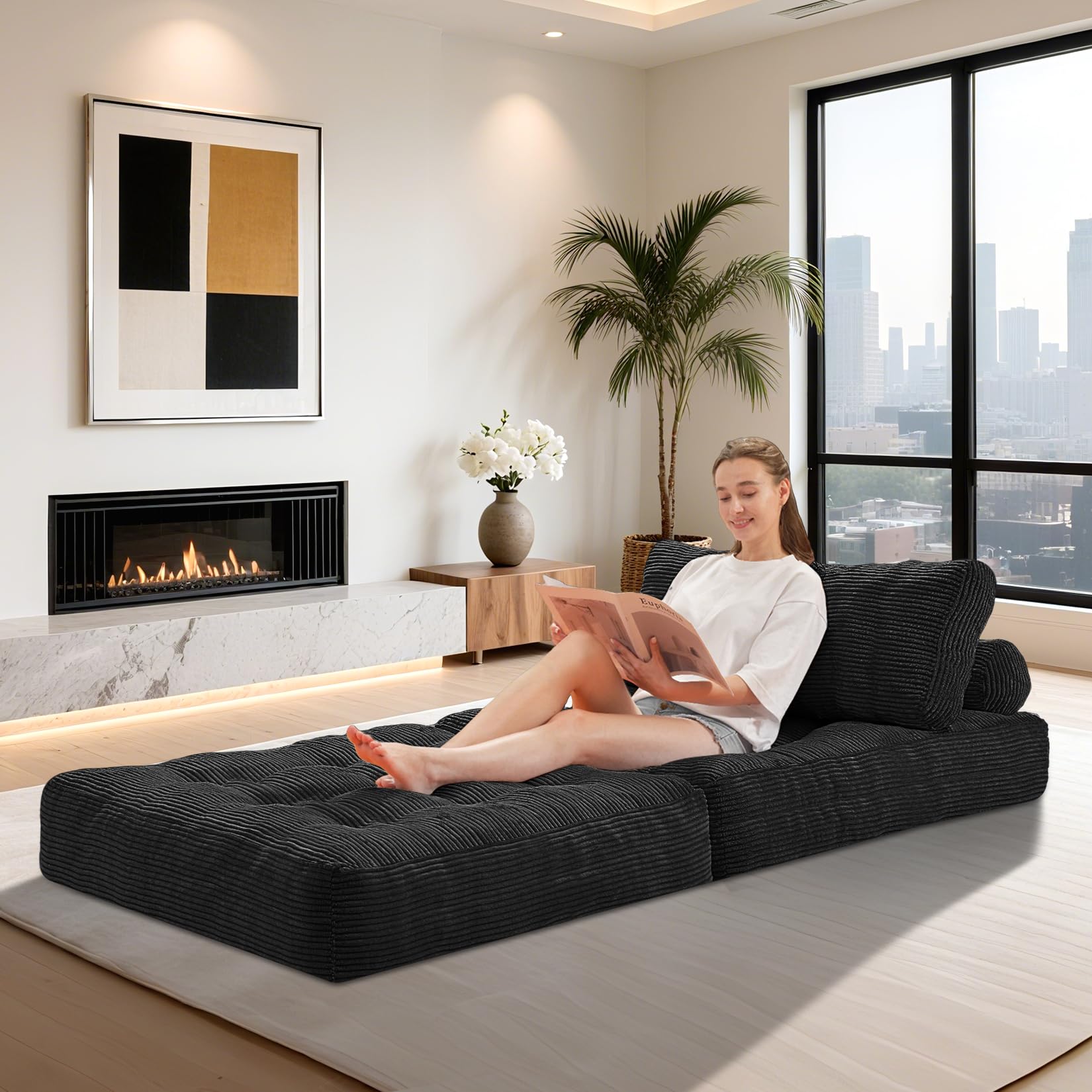 HABUTWAY folding sofa bed dual-pillow system offers adaptable comfort