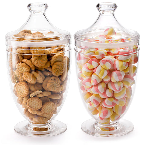 Hacaroa 2-pack acrylic apothecary jars with wide mouths for easy access to treats.