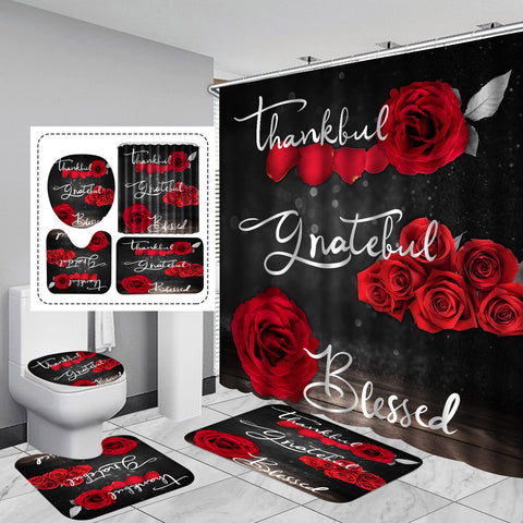 Hadint red rose shower curtain enhances bathroom style with quick-dry fabric.