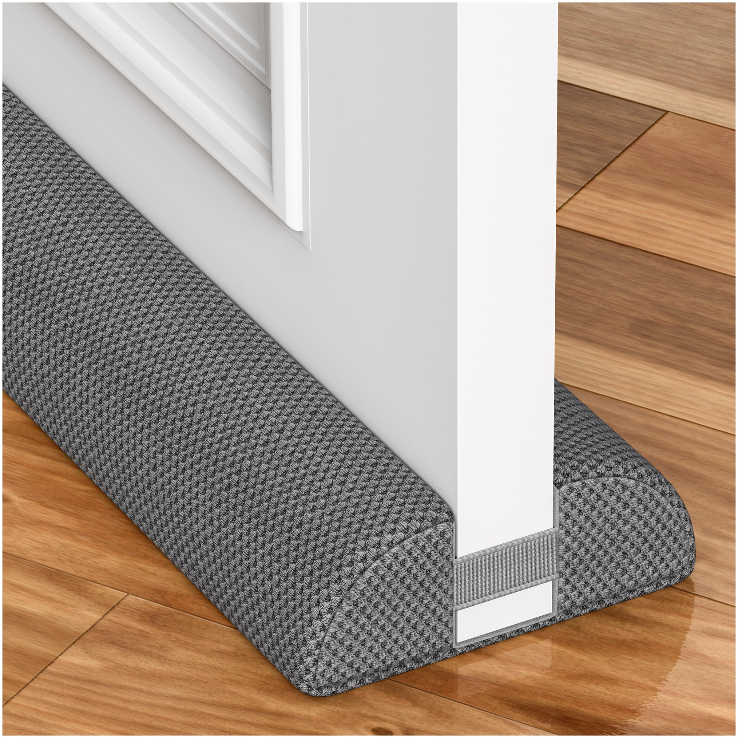 HADOR draft stopper on a door front view seals gaps to reduce drafts.