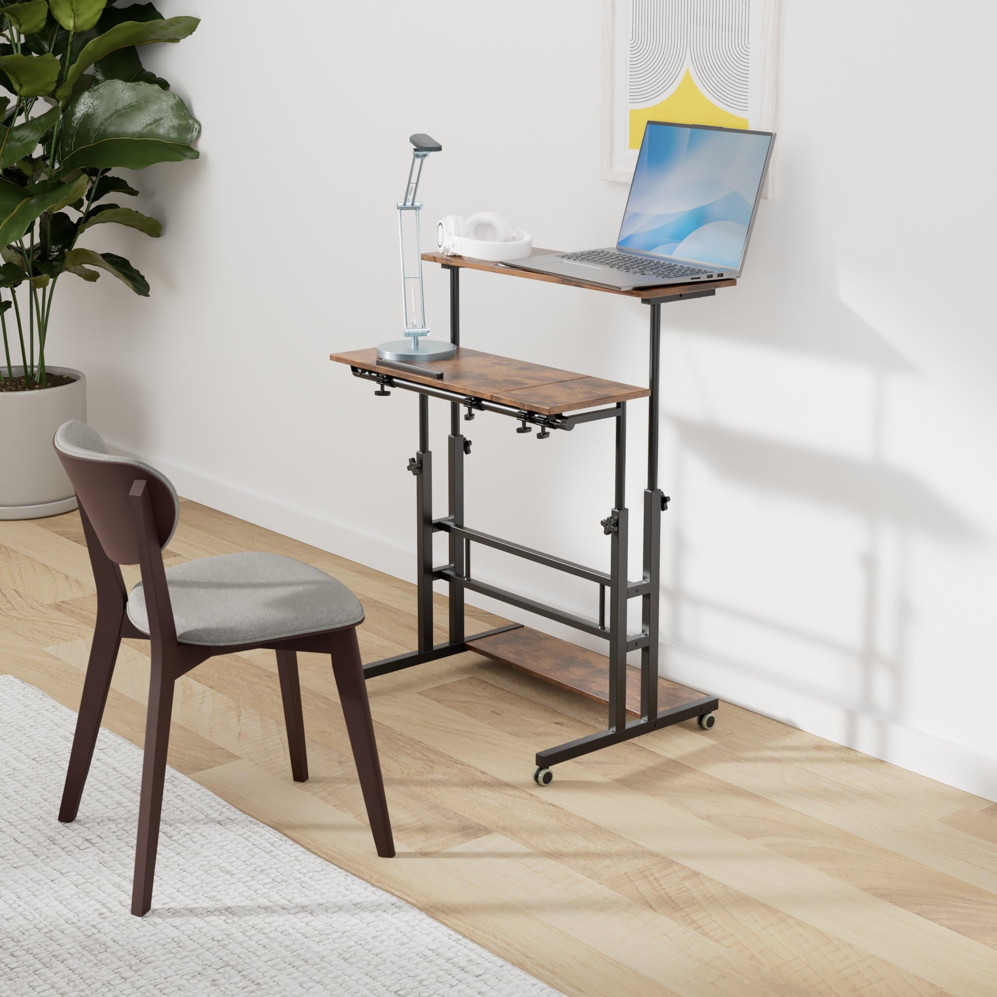 Hadulcet desk with charging station keeps devices powered during work sessions.
