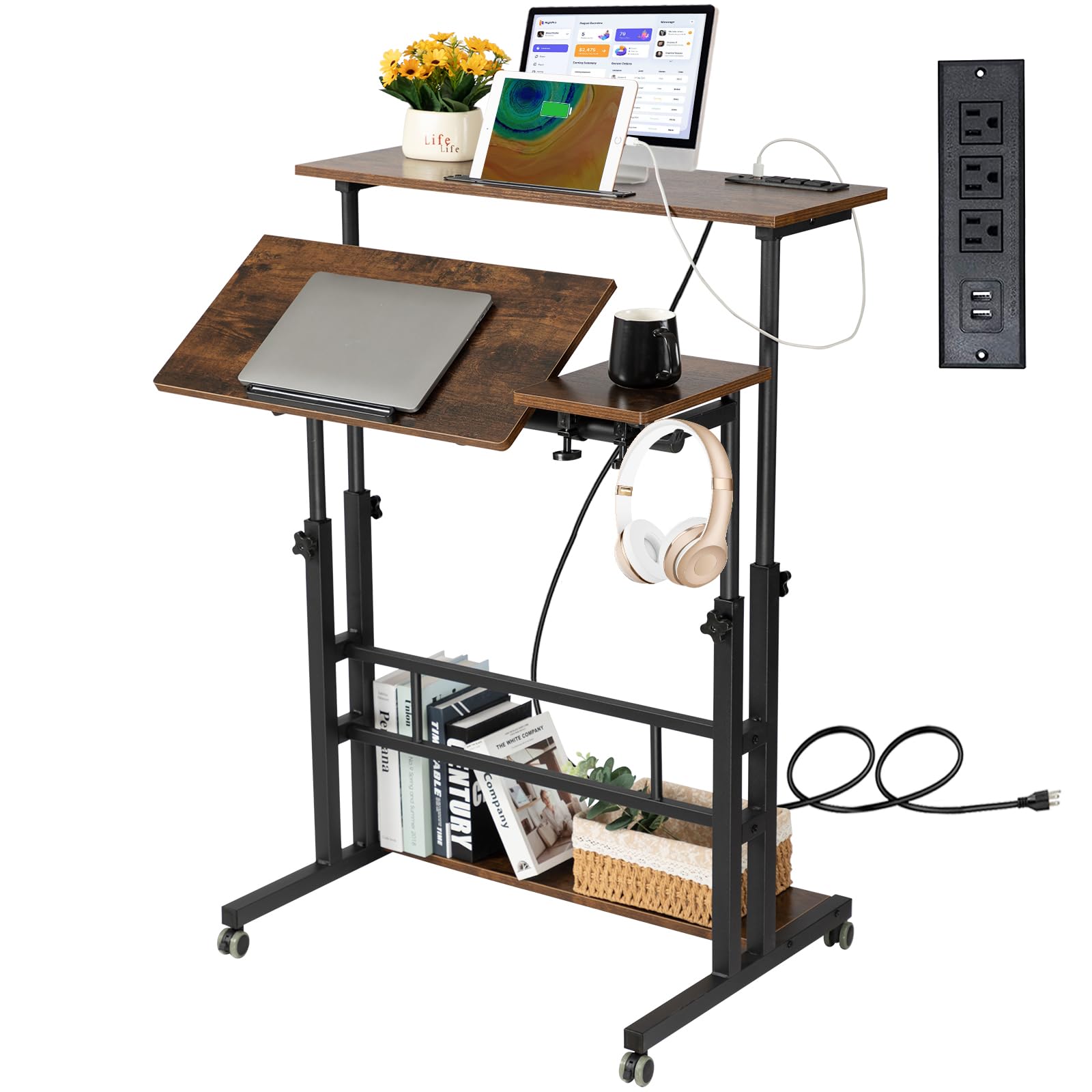 Hadulcet mobile standing desk in adjustable-height mode for ergonomic shifts.