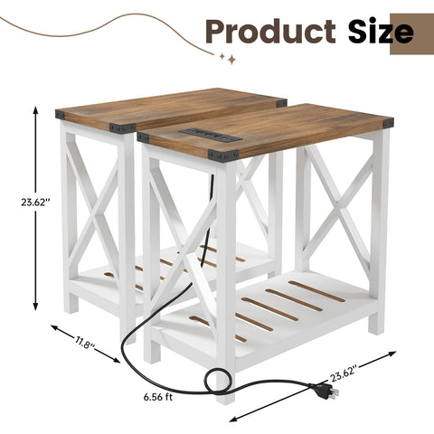Hadulcet narrow side table white legs brown top in compact living space.