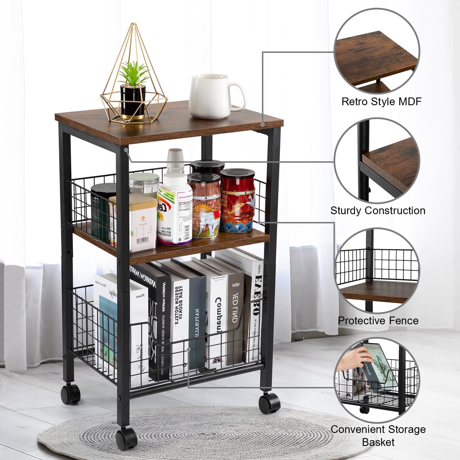 Hadulcet small end table bottom basket stores magazines or snacks