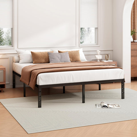 Hafenpo 14-inch bed frame under-bed storage space neatly organizes belongings.