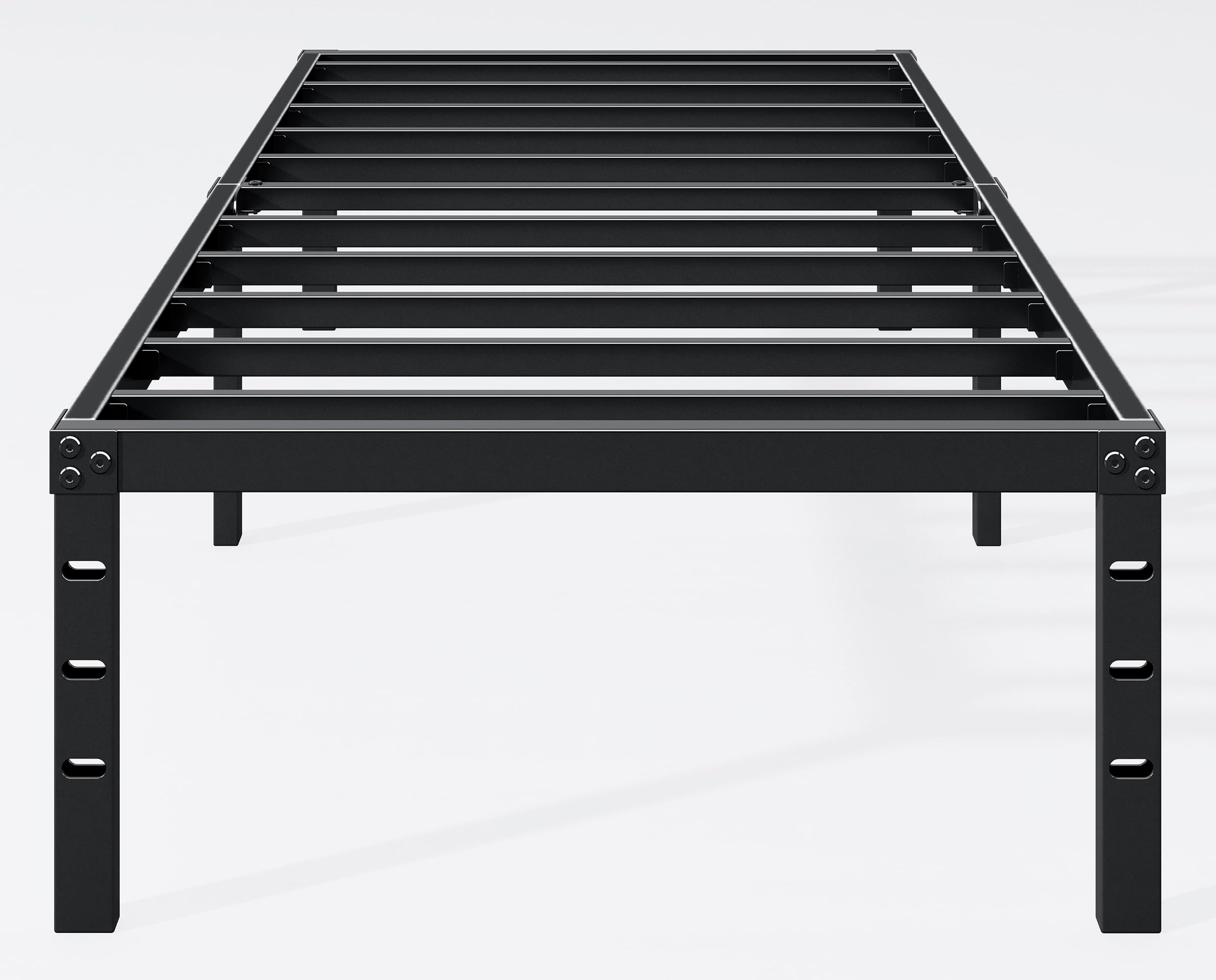 Hafenpo 16-inch twin bed frame side view shows sturdy metal construction for stability.