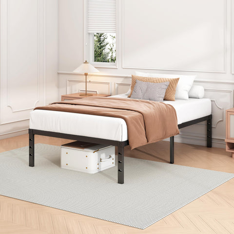Hafenpo black finish twin bed frame adds modern style to any room.