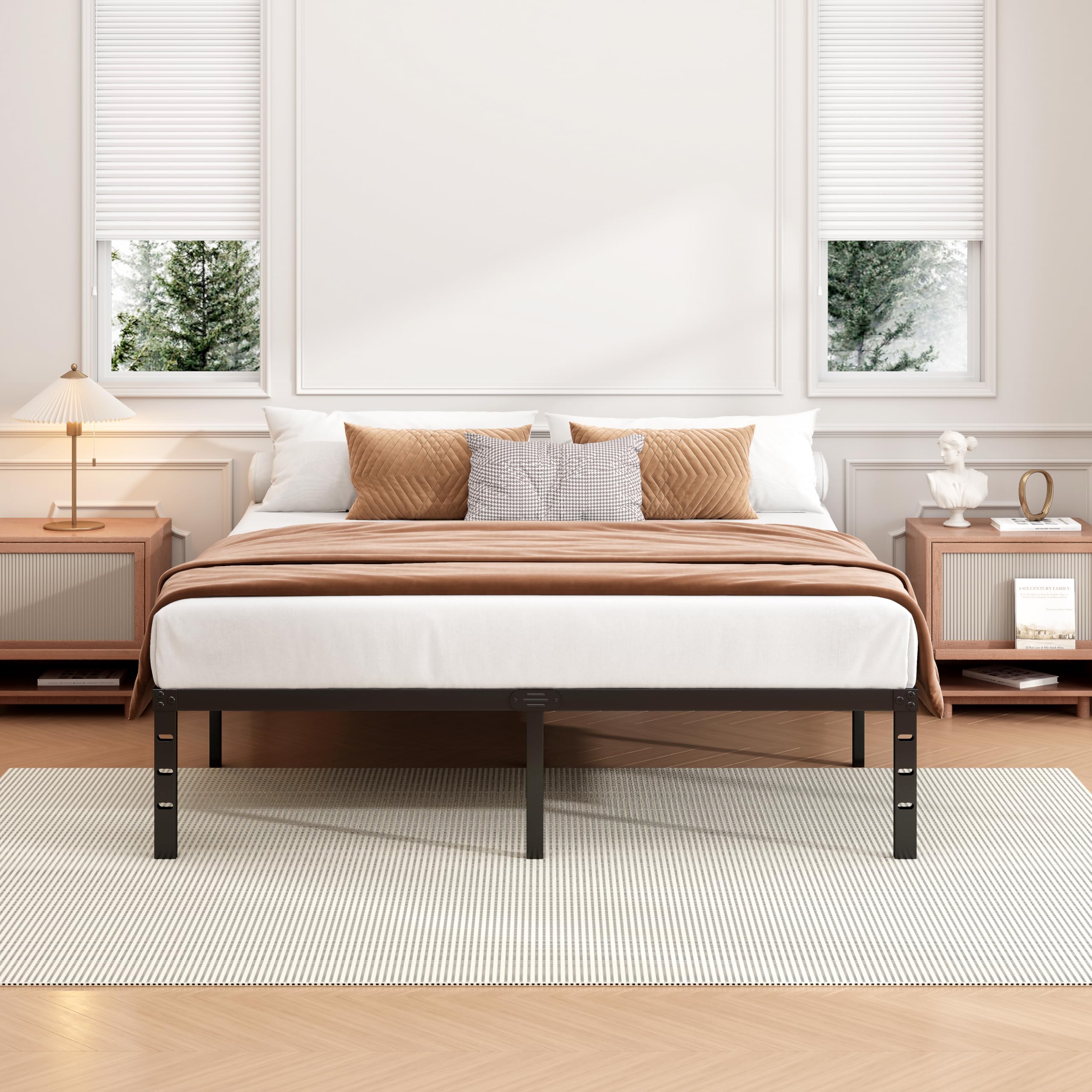 Hafenpo noiseless design image indicating quiet bed movement on a metal frame